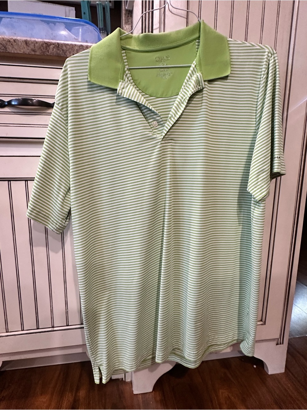 Chaps Men's Light Green Striped Polo